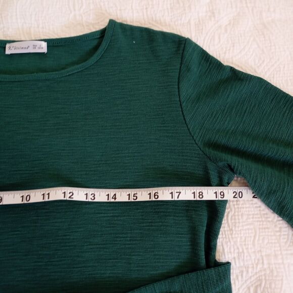 R Vivimos women's mini dress, size L, Olive Green, with front bow, puffed textur - Picture 9 of 13